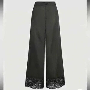 Cider SATIN LACE TRIM WIDE LEG TROUSERS Large